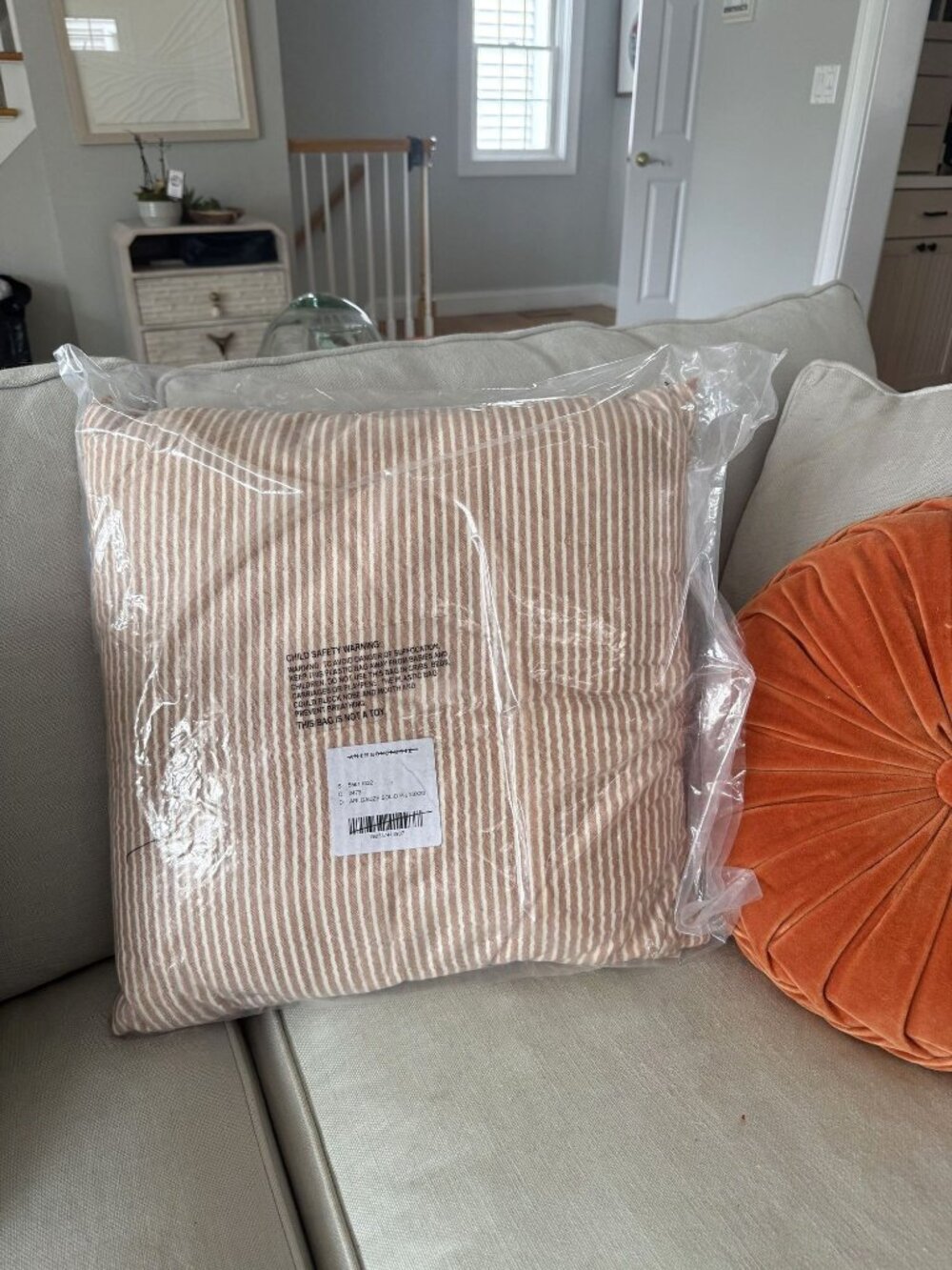 NWT Anthropologie Ari Gauze Solid Pillow Striped Burnt Orange 20 x 20 $58 [jb]